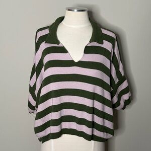 Voyageur by MerSea Green and Lilac/Pink Striped Collared Sweater, Medium